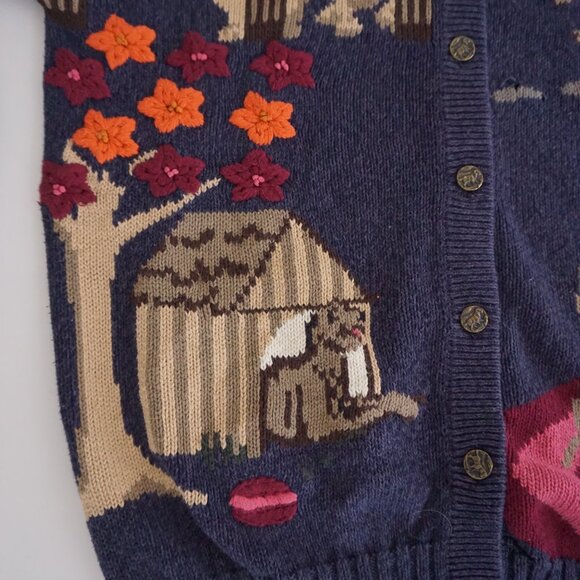 Vintage Northern Reflections Puppy Dog Navy Knit Cardigan Sweater Grandmacore M - Picture 6 of 10